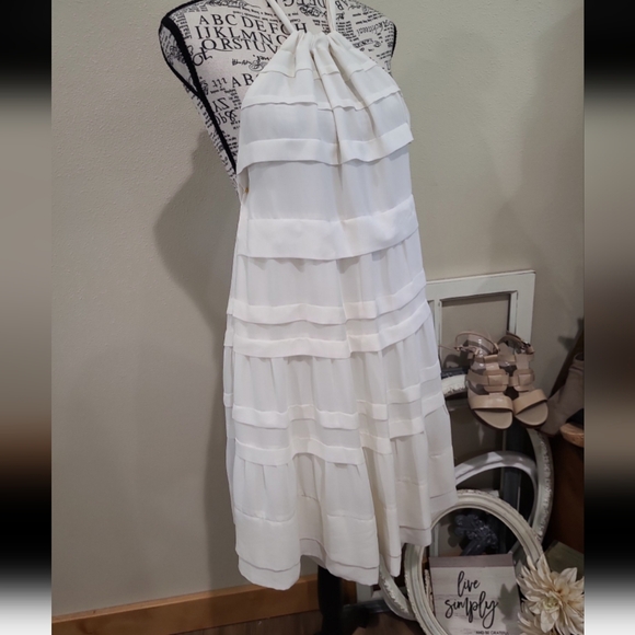 H&M Consious Collection Women SZ 2 White tiered halter dress vacation graduation - Picture 1 of 8